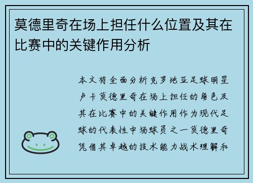 莫德里奇在场上担任什么位置及其在比赛中的关键作用分析 莫德里奇在场上担任什么位置及其在比赛中的关键作用分析
